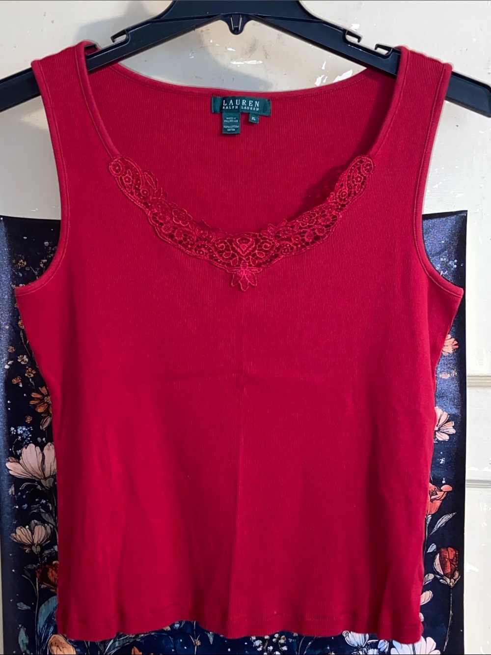 LRL RED CROCHET TANK TOP Ribbed Like New!!!